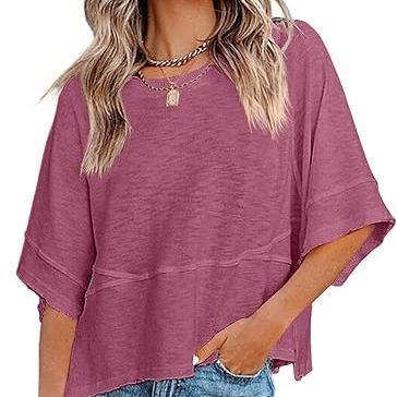 PureEase – Oversized Crewneck Comfort Summer Top – Purple Red / S