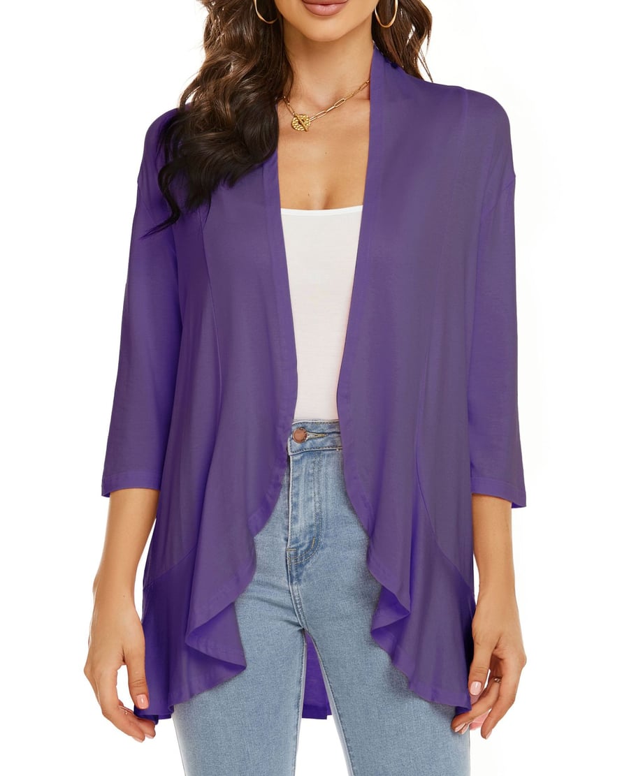 SoftDrape – Lightweight Open Front Cardigan – purple / S（US 4-6）