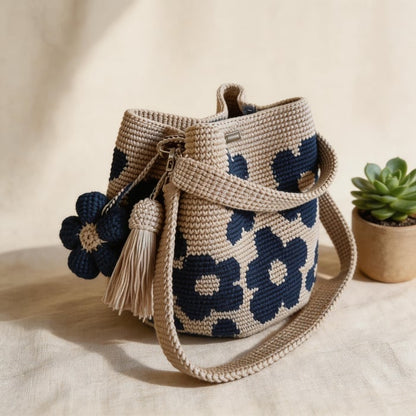 BloomStitch - Handmade Crochet Flower Tote Bag – Classic Navy