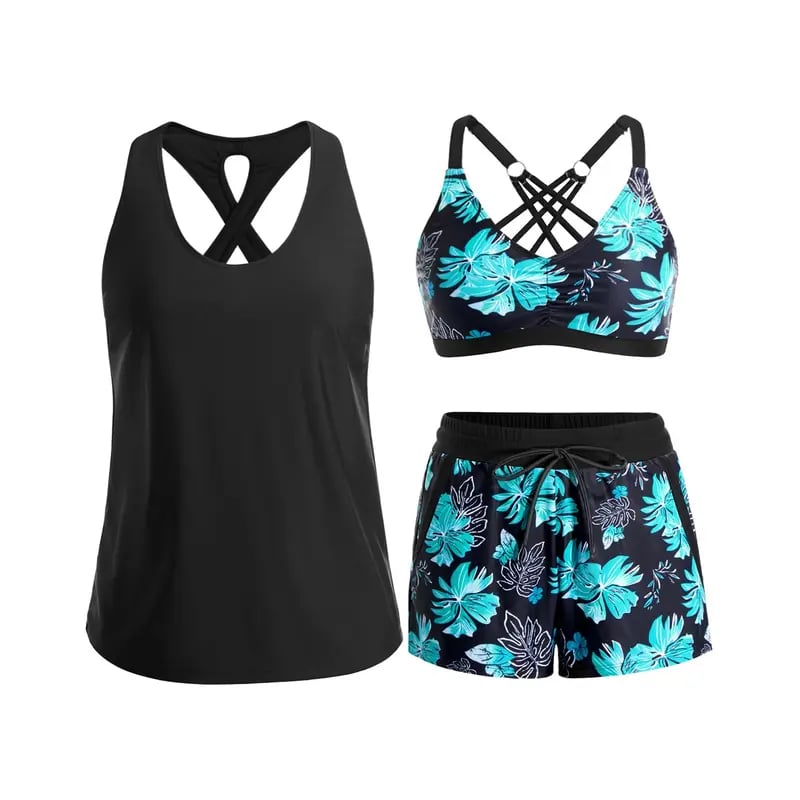 AquaGrace – Comfortable Modest Beach Swim Set – Green Floral / S