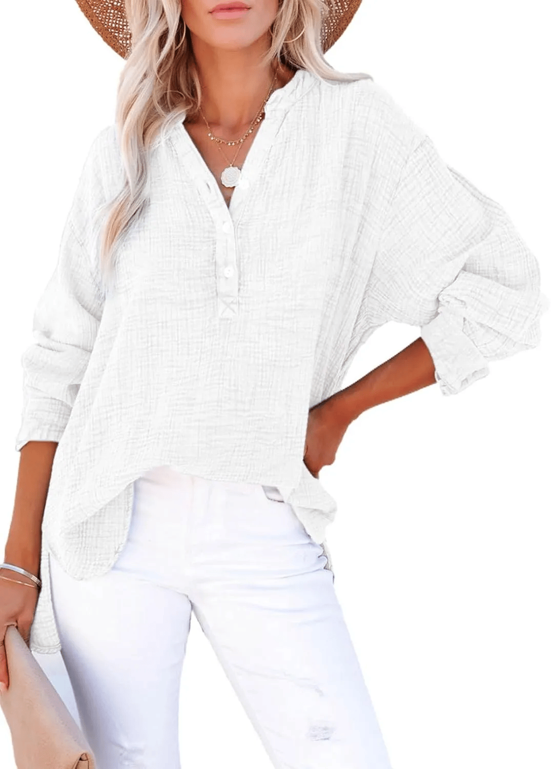 CloudFit – Women’s Casual Oversized Gauze Blouse – White / S
