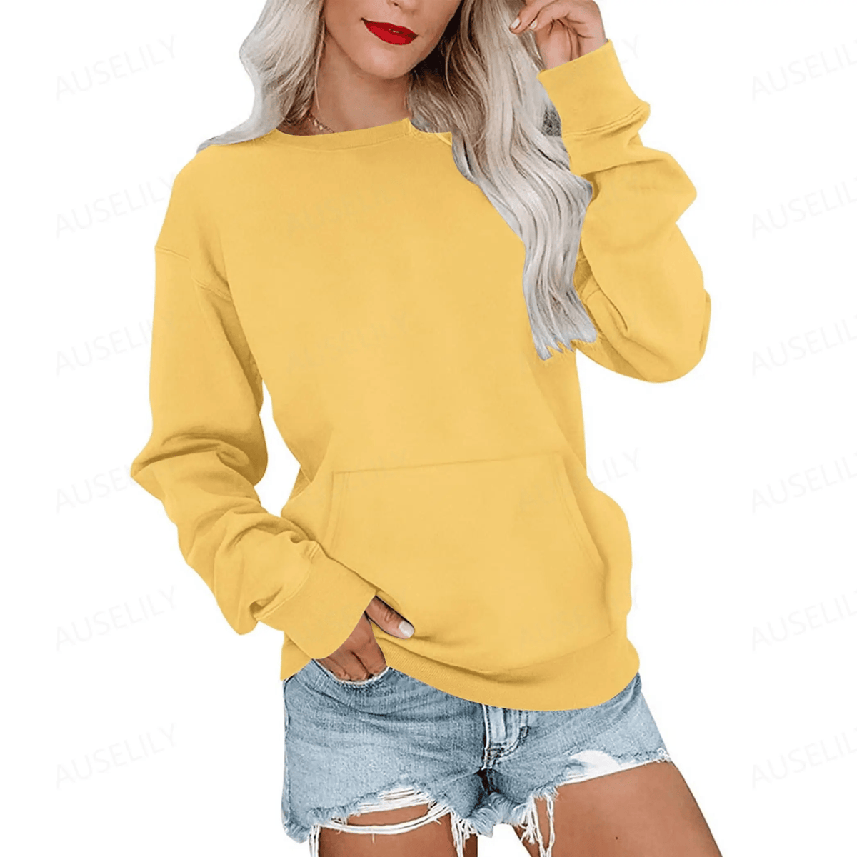 CozyCore – Women’s Crewneck Hoodless Sweatshirt – Yellow / S