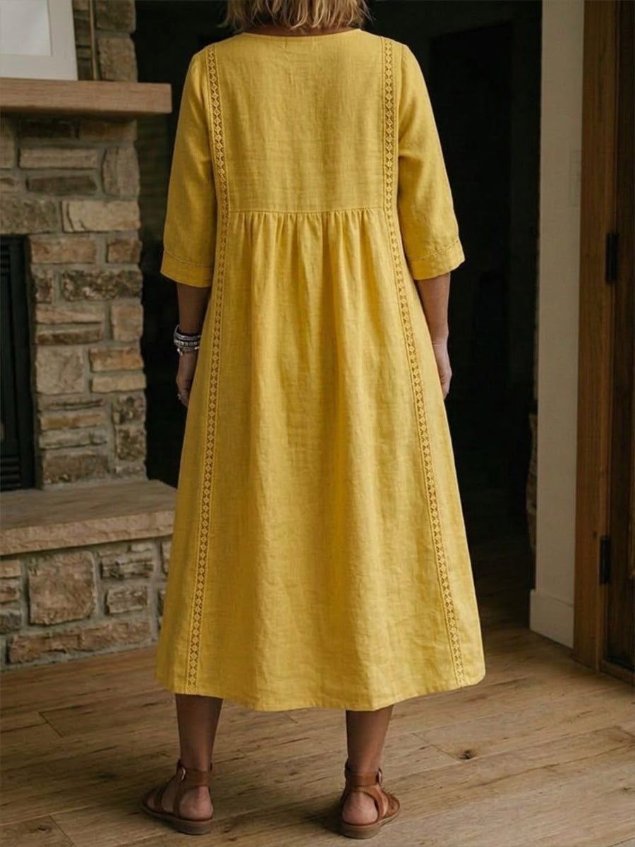 LinenLace – Casual Patchwork Linen-Cotton Dress – image 3