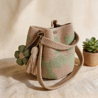 BloomStitch - Handmade Crochet Flower Tote Bag – Sage Green