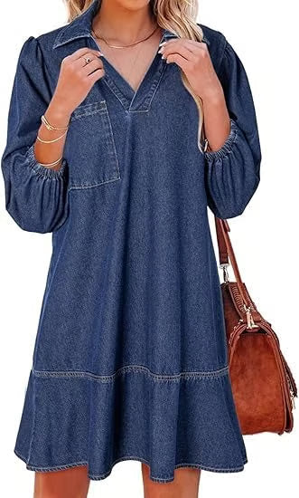 Deniva | Elegant V-Neck Denim Dress – image 3