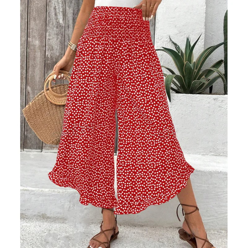 AeriFlow – Flowy High Waist Wide Leg Pants – Red / S
