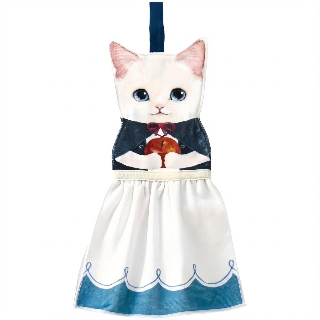 PurrfectlyClean – Humorous Cat Print Hand Towels – White School Cat