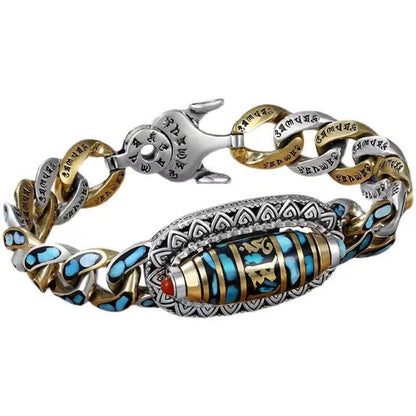 ZenAura – Turquoise Mantra Dzi Bead Bracelet – 18cm (7.1 inch)