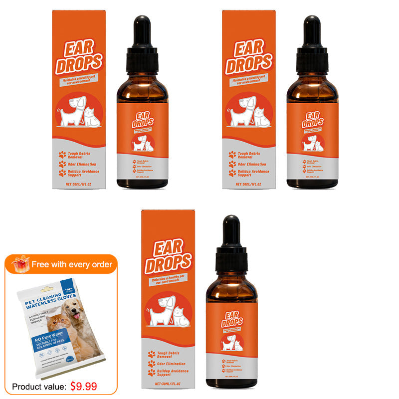 PetAura – Fresh Ear Care Drops – Buy 2 Get 1 Free - 3 PCS | $9.95 each / Free Pet Cleaning Gloves ($9.9 value) with order