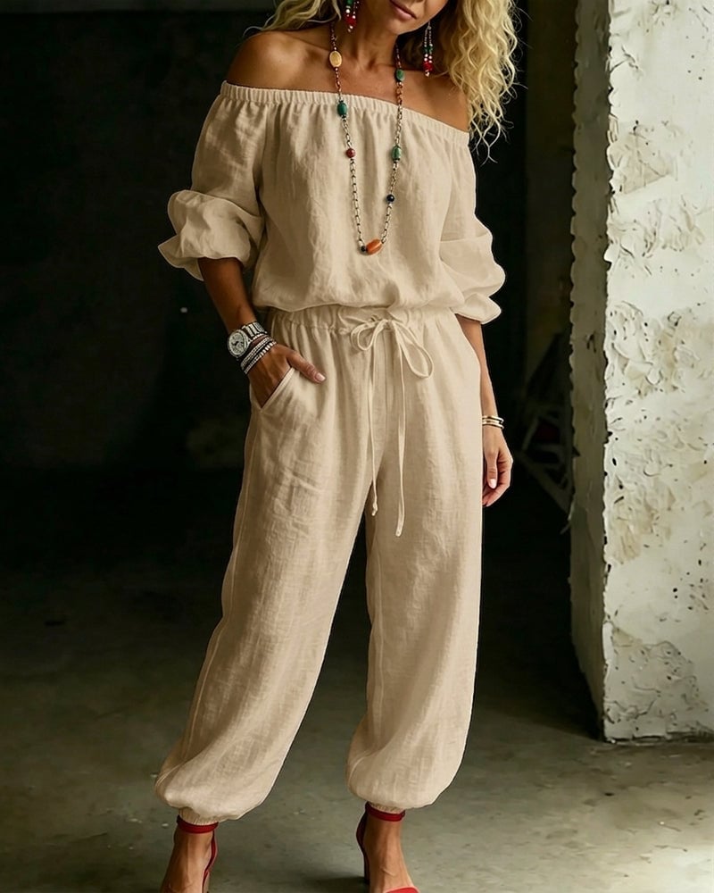 LuxeSilhouette – Off-Shoulder Tie Waist Jumpsuit – image 12
