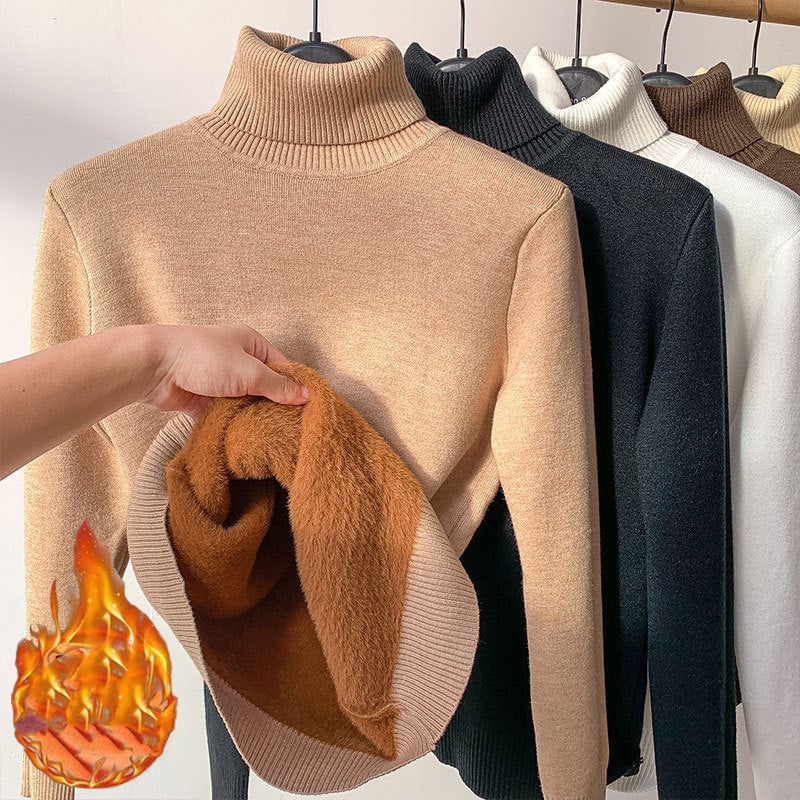 GlowThread – Cozy Turtleneck Pullover Sweater – Khaki / One size