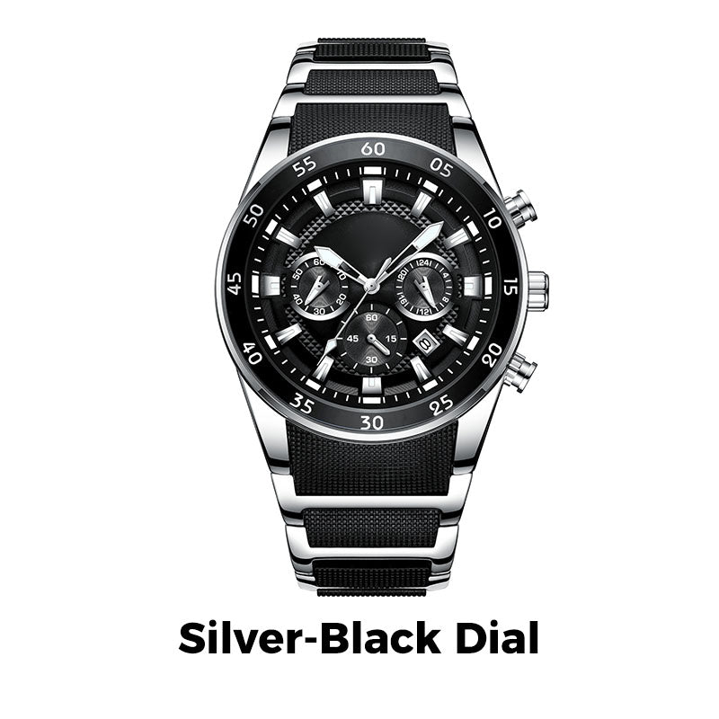 TimeForge – Rugged Men’s Multifunction Watch – Silver-Black Dial