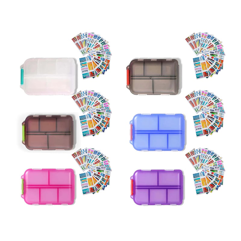 DoseKeeper – Organized Pill Management Box – Travel Pill Organizer Box+161 Labels 6-Color Pack