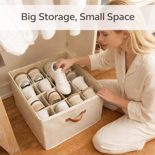 ShoeNest – Foldable Fabric Shoe Organizer Boxes – Beige / Buy 1