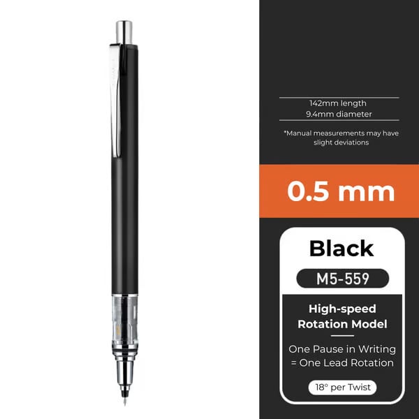 WritePro – Advance Mechanical Pencil M5-559, 0.3 mm – 0.7 mm – Black 0.5 mm