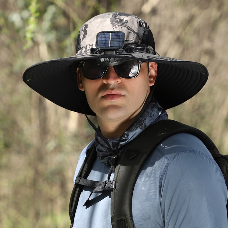 ChillCap Pro – Solar Fan Hat – Khaki Pattern / Single fan / Unisex Adjustable 22"-25"