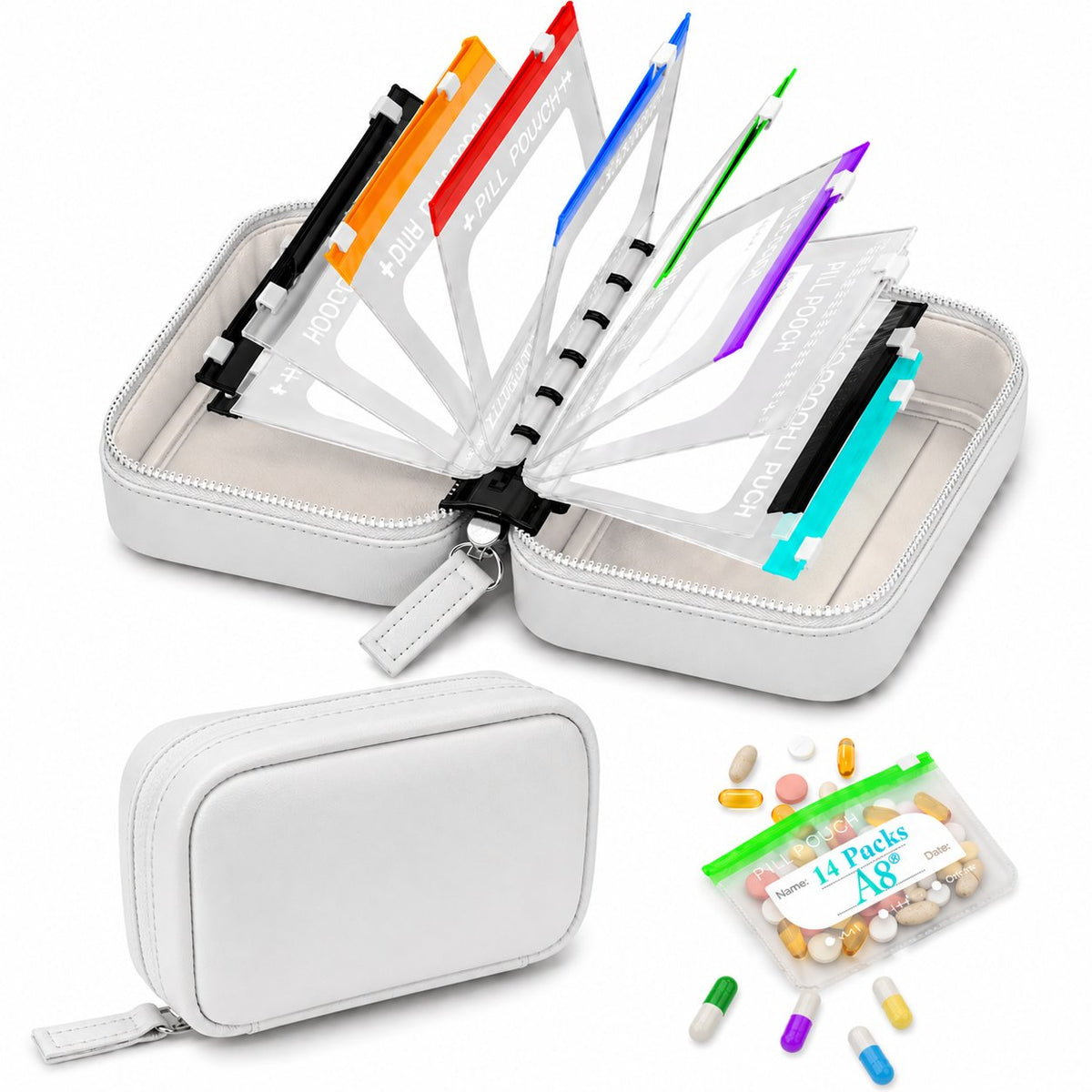 MediPack – Waterproof Pill Organizer Pouch Set – White