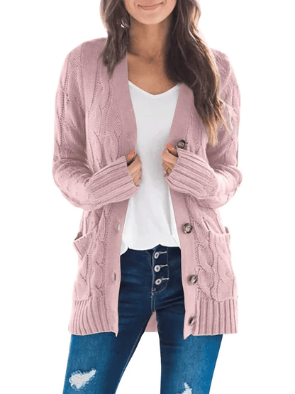 Velora – Chic Button Down Cardigan – Pink / S(4-6）
