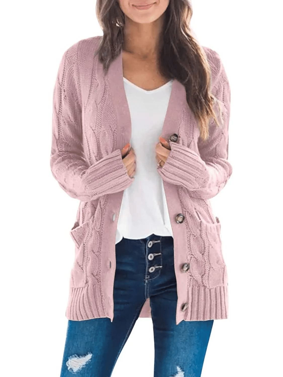 AutumnGrace - Classic Cardigan – Pink / S