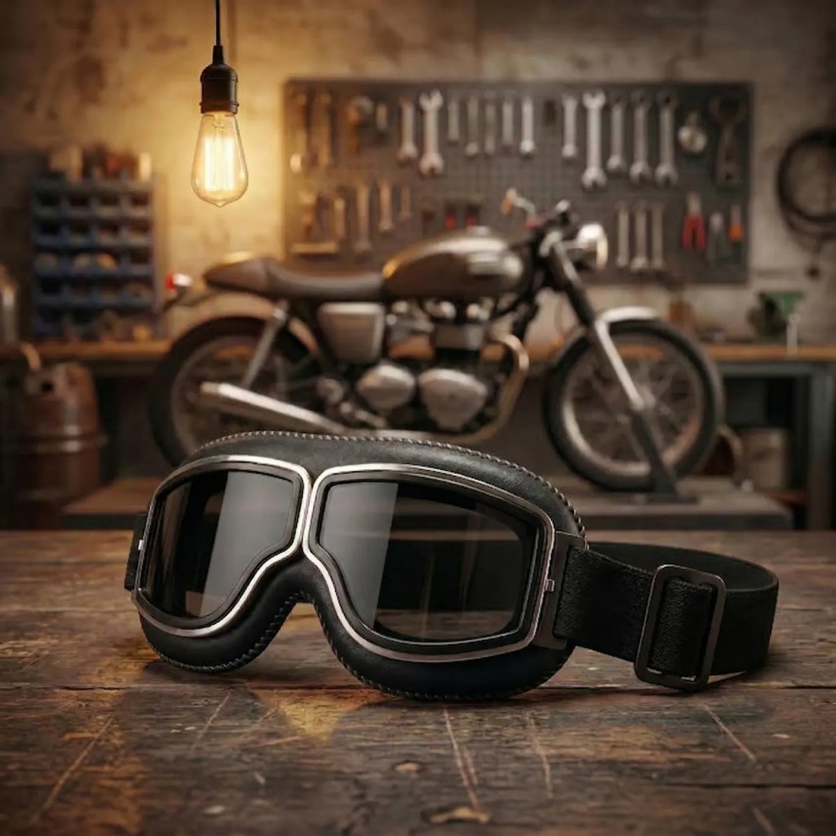 RetroRide – OTG Vintage Motorcycle Riding Goggles – Textured Black / Dark Gray