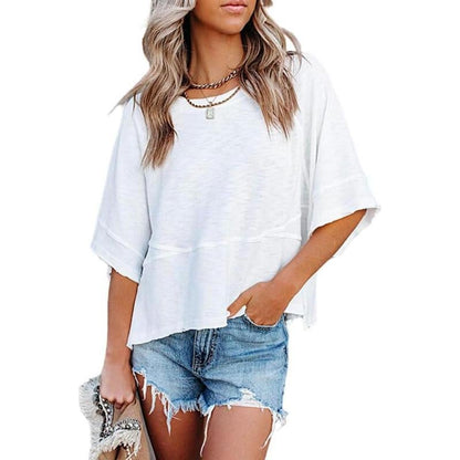 PureEase – Oversized Crewneck Comfort Summer Top – White / S