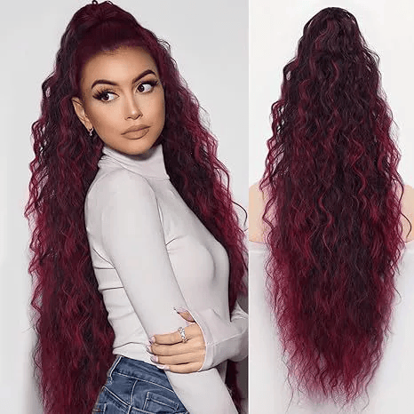 SilkiPony – Natural Hair Ponytail Extension – Wine red