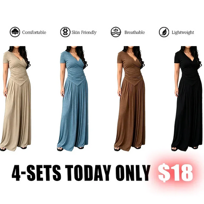 MaisonLuxe – Sophisticated Wrap Top & Wide Leg Pants Set – 4-SETS A / XS / XS