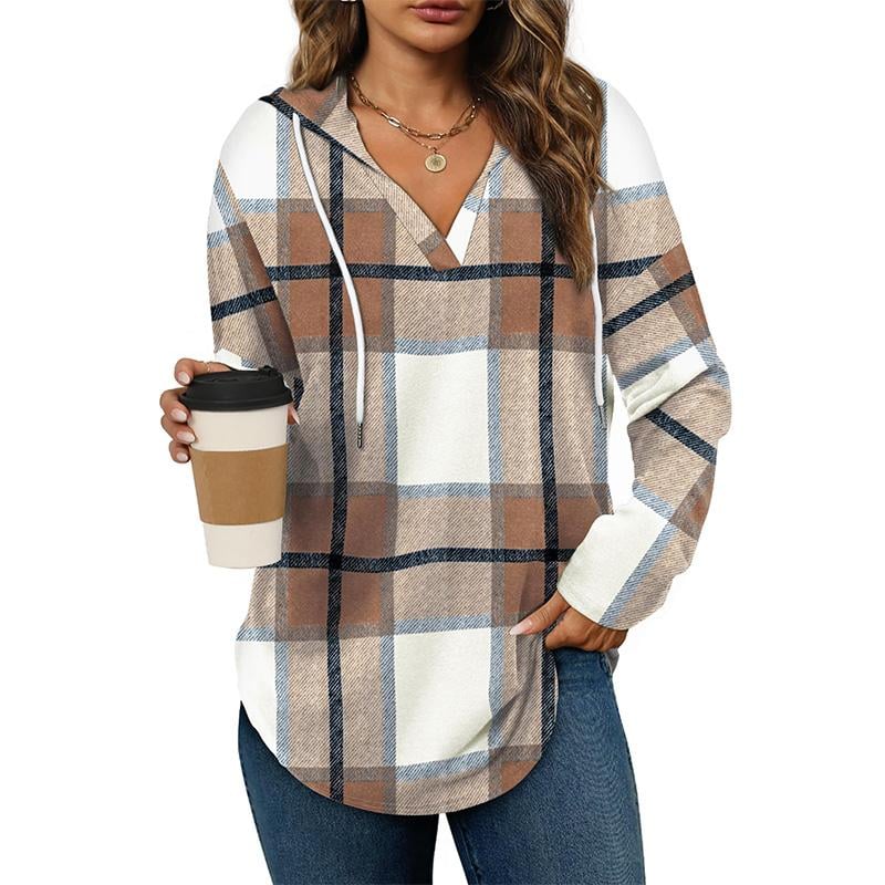 CozyCore | Loose-Fit Hooded Sweatshirt – Brown Plaid / S