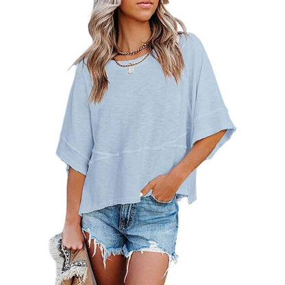 PureEase – Oversized Crewneck Comfort Summer Top – Blue / S