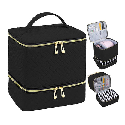 PolishPro – Deluxe Double‑Layer Nail Organizer Case – Bamboo Pattern - Black