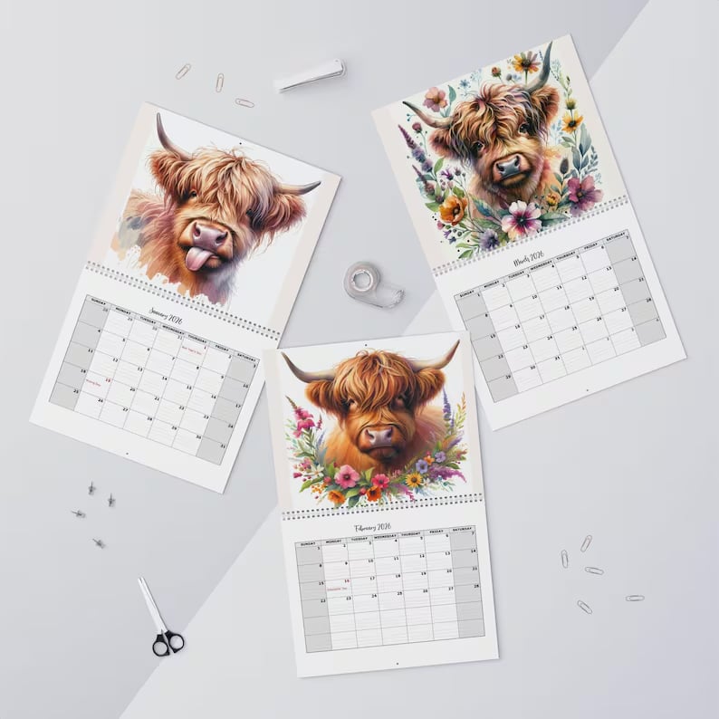 HighlandHugs – 2026 Cute Highland Cow Wall Calendar – image 6