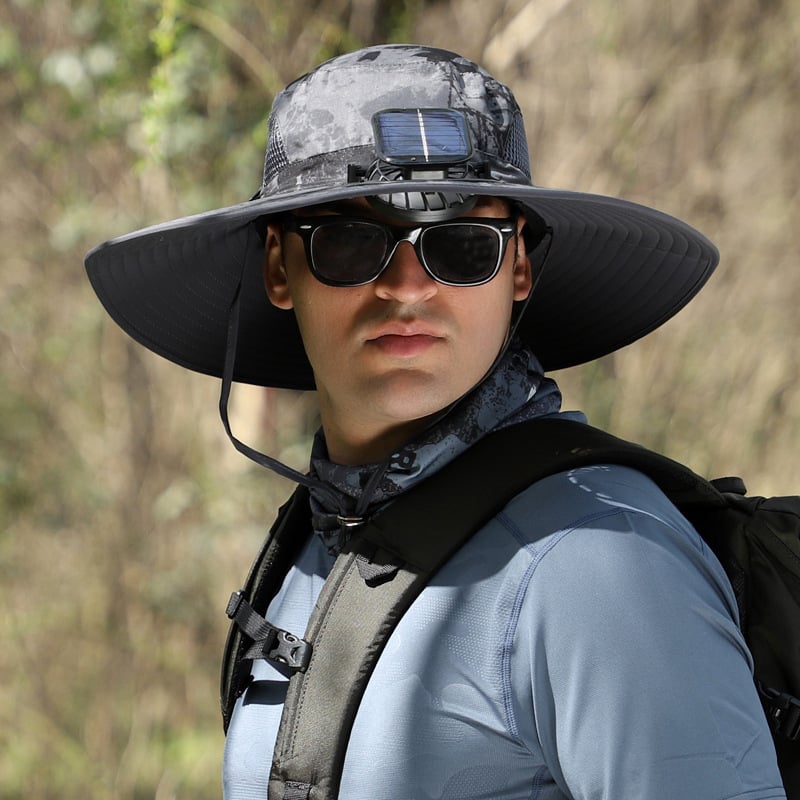 ChillCap Pro – Solar Fan Hat – Dark Gray Pattern / Single fan / Unisex Adjustable 22"-25"