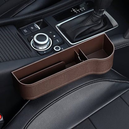 DriveMate – Multi Pocket Leather Car Seat Storage Organizer – Brown / Right Seat / ABS