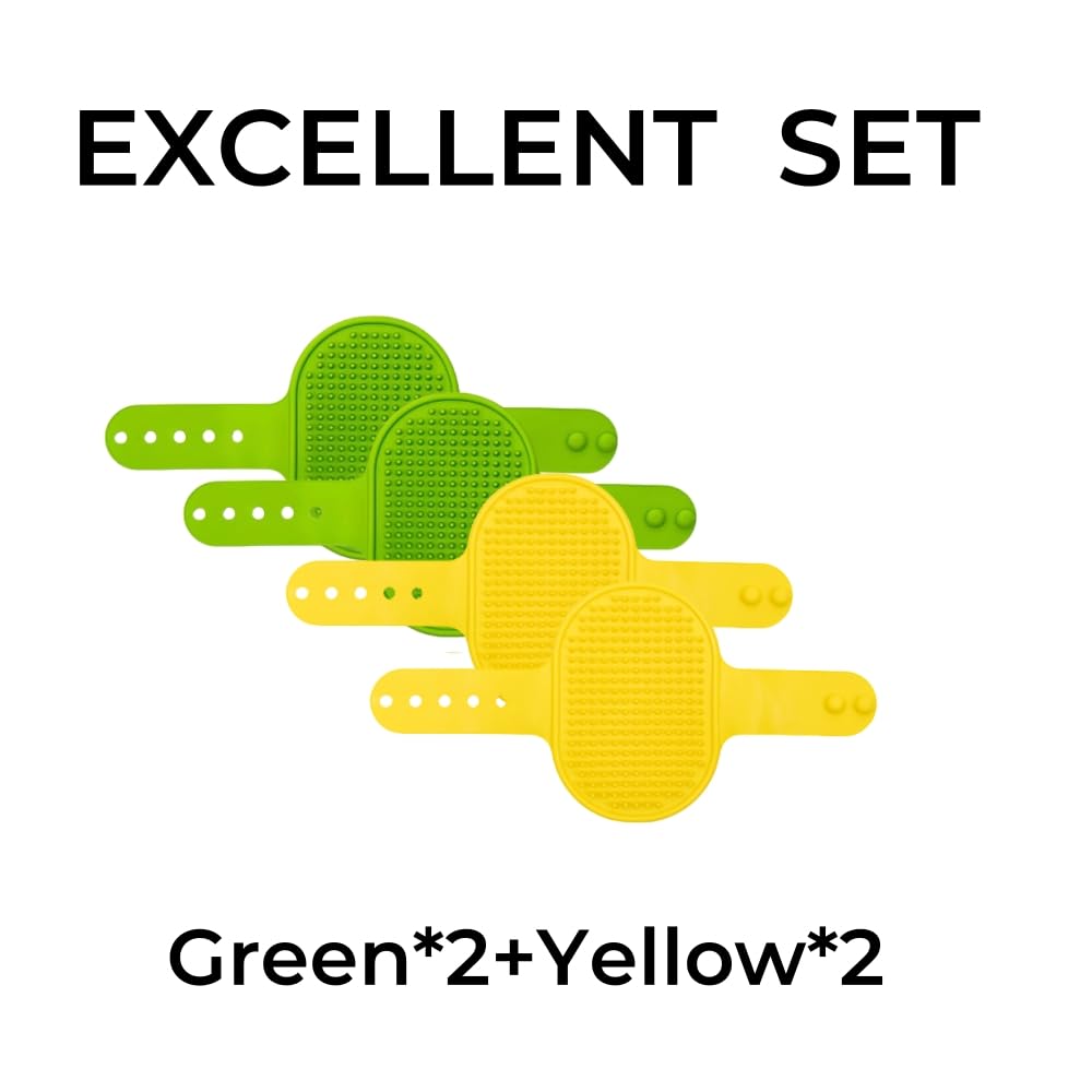 ScratchGroom – Multi-Use Pet Grooming Strap Pad – 4-Pack ( 2 Green + 2 Yellow)