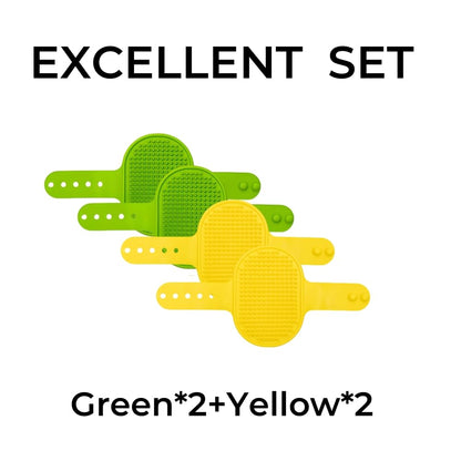 ScratchGroom – Multi-Use Pet Grooming Strap Pad – 4-Pack ( 2 Green + 2 Yellow)