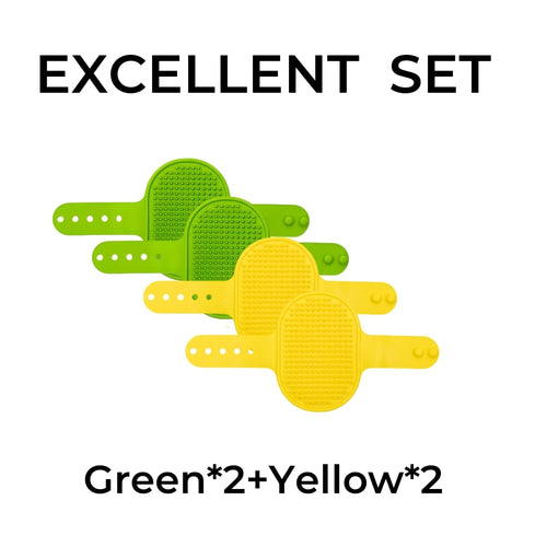 ScratchGroom – Multi-Use Pet Grooming Strap Pad – 4-Pack ( 2 Green + 2 Yellow)