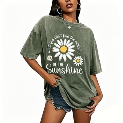 CottonGlow – Breathable Loose Fit Summer Tee for Women – Green / S（US 4-6）