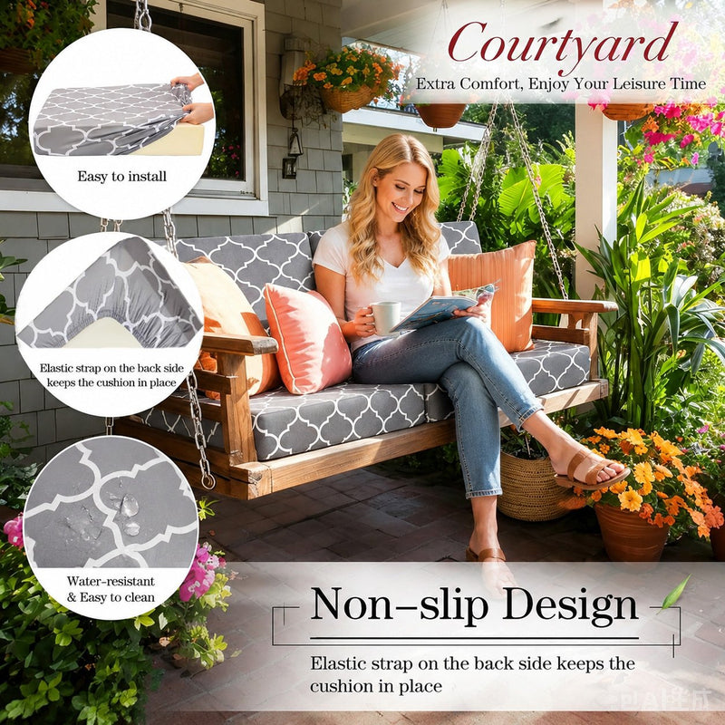 PatioLuxe – Stretch Seat Cushion Cover – Gray Geometric / Buy 1 Set (4 pcs)