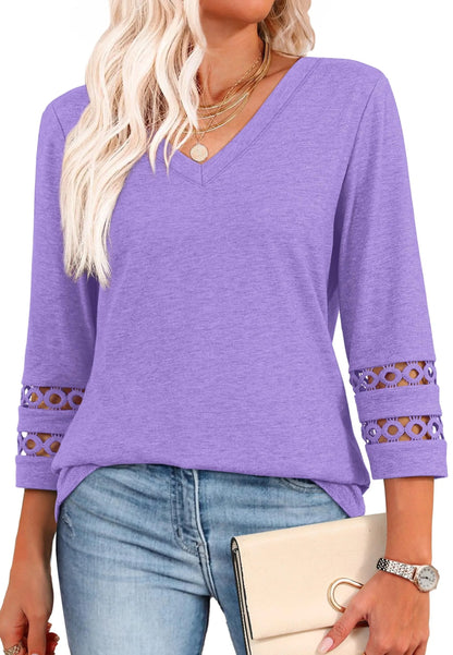 ClairaMode | Relaxed Fit V-Neck Sleeve Women Tee – Purple / S