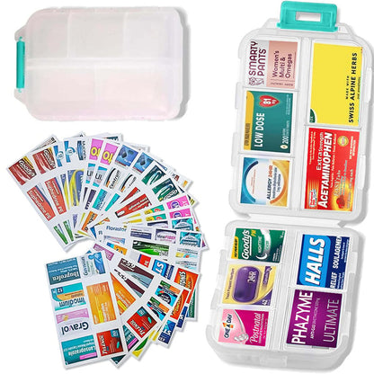 DoseKeeper – Organized Pill Management Box – Travel Pill Organizer Box+161 Labels White