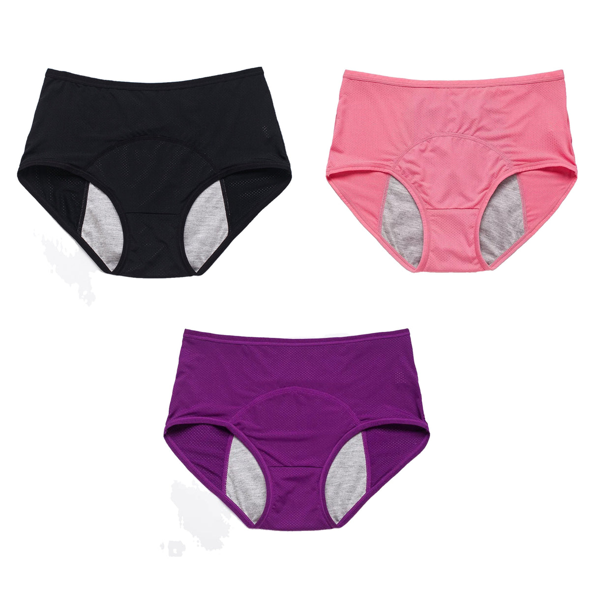 PureWear – Leak Proof High Waist Period Panties – Black+Purple+Pink / L(UK4-8)(88-120lbs)