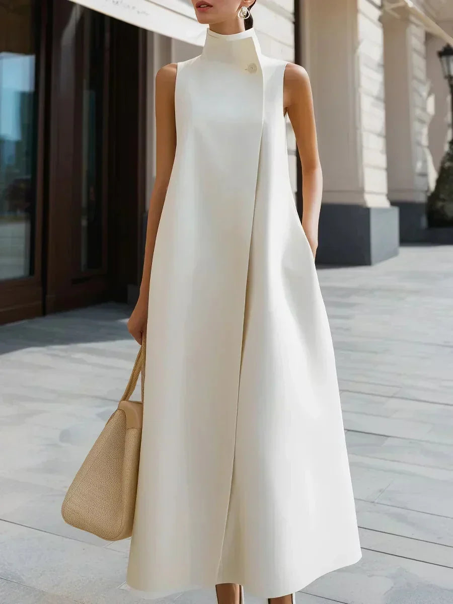 LinenBloom – Sleeveless Casual Cotton Linen Dress – White