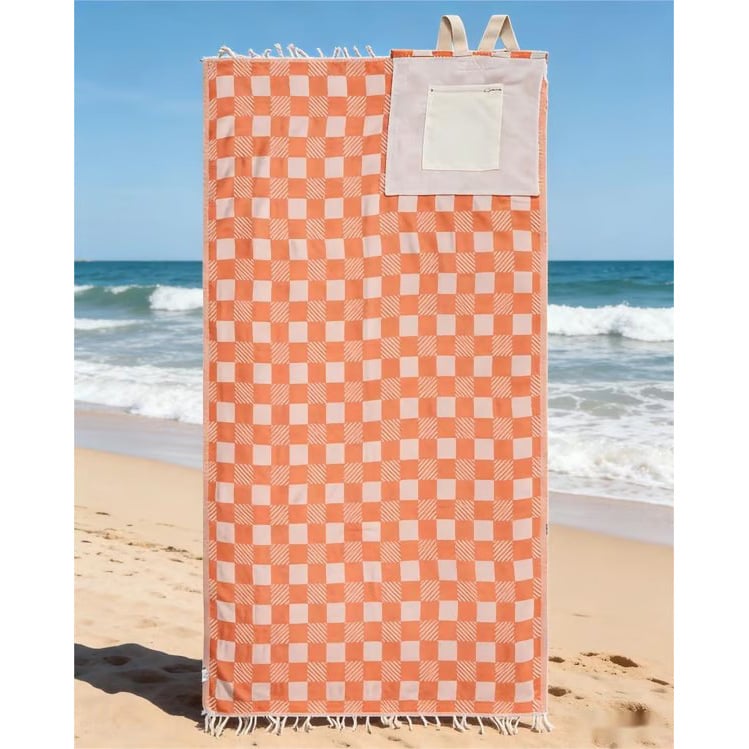 CoastCarry – Sand-Resistant Towel Backpack for Beach Days – Orange / 37" x 67" (93cm x 170cm)