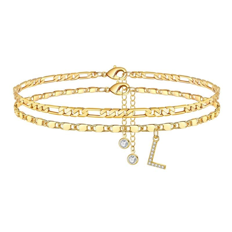 ShineScript – Layered Anklet Bracelets with Letters – Gold / L
