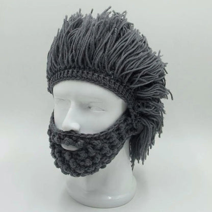 Acrylic Punk Style Beanie with Attached Straight Hair Wig and Knitted Beard – image 10