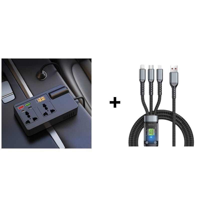 CarvaVolt - Digital Display Power Inverter – Black ( With Voltage Display) / With Fast Charging Cable / Buy 1