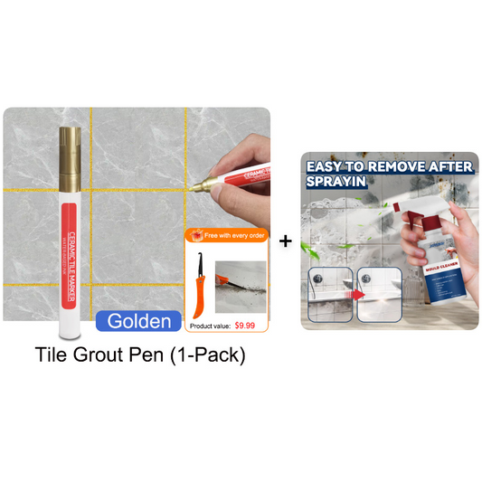 Anti-Mould & Waterproof Joint Pen for Ceramic Tiles! – Golden / Without Mold Remover Spray / Place an order and receive a grout tool worth 9.99＄ for free