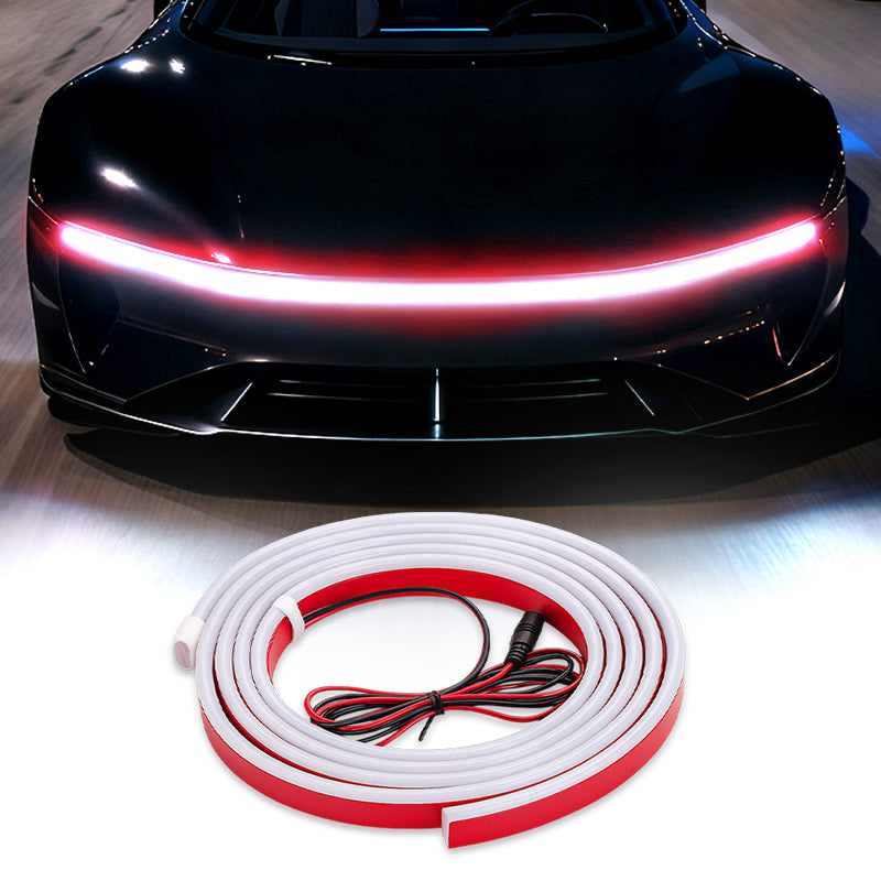 GlowRunner – Dynamic LED Hood Strip – 150 cm/50.1 inches (applicable to general vehicles) / Red (Constant light version)