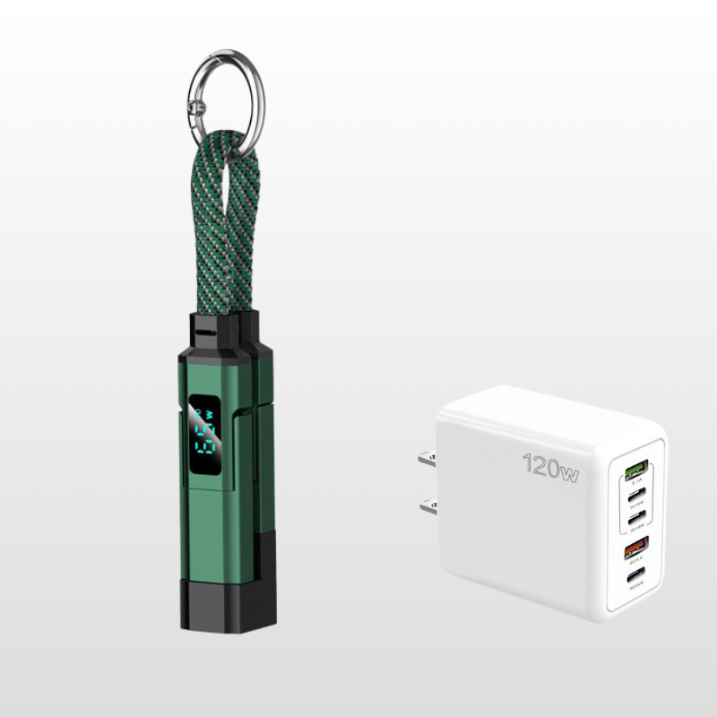 VoltFlex – Digital Display Fast Charge Cable – Green / 1 Piece / 4-in-1 Charging Cable with Digital Display + Multi-Port Fast Charger