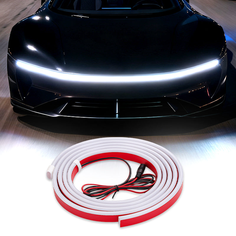 GlowRunner – Dynamic LED Hood Strip – 150 cm/50.1 inches (applicable to general vehicles) / White (Constant light version)